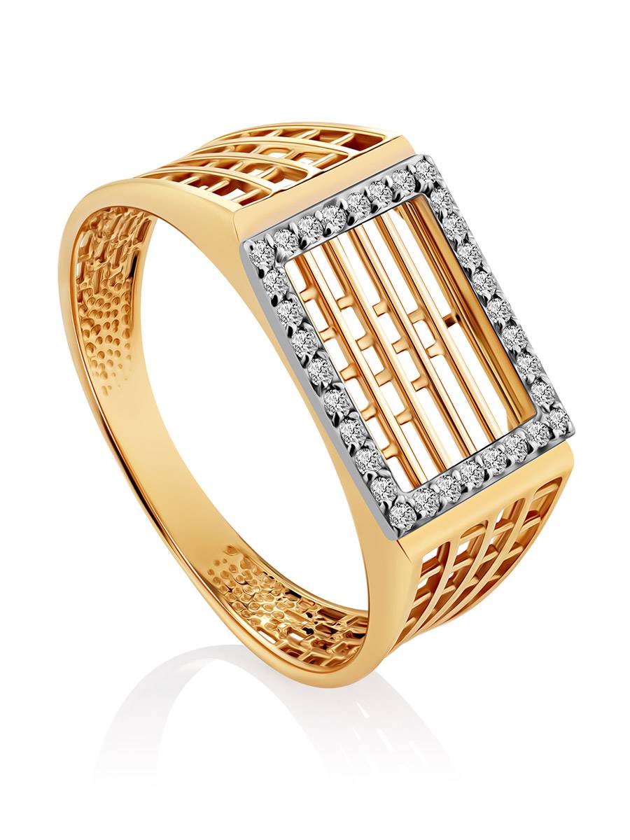 Кольца :: Кольца из золота :: Кристалл :: Геометричное мужское кольцо- печатка из золота с фианитами